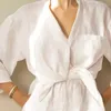 Kvinnors sömnkläder högkvalitativa kvinnor linnet pyjamas bomull halv ärmar franska amerikansk stil set 2 bit kort kvinna pajama