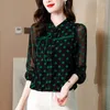Blouses voor dames lente elegante polka dot o-neck blouse blouse dames dames kleding mode afdrukken shirts dames Chinese stijl boog vest
