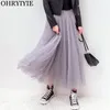 Jupes OHRYIYIE printemps été Vintage Long Tulle femmes élastique taille haute maille plissée Tutu femme Jupe Longue 230510