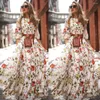 Casual Dresses Women Boho Floral Maxi Dress Crew Neck White 3/4 Sleeve Draped High midjeparty Evening Summer Beach Csual Ladies Sundress