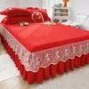 Gonna da letto Gonna da letto in pizzo testurizzato a fiori 3D Copriletto sottile matrimoniale king size Lenzuolo con angoli tinta unita 2 federe 200x220 Drop 230510