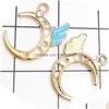 Charms 200st Emaljvinge Moon Pendant Jewelry Earring Armband Charm Craft Supplies Gold Tone Findings Drop Leveranskomponenter DH0NN