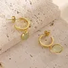 Boucles d'oreilles pendantes véritable 925 en argent Sterling cerceau pour les femmes INS géométrique vert pierre goutte 18K plaqué or bijoux Pendientes