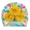 Berretti Soft Skin-friendly Baby Girl Turban Hat Cute Handmade Flowers Toddler Beanie Caps Stampa Copricapo Accessori per capelli Regalo di Natale