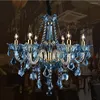 Lampadari Led E14 Lampadario di cristallo blu ferro europeo Lampadario a sospensione Apparecchio di illuminazione Lampen Lustre per camera da letto Foyer