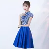 Abbigliamento etnico moda abito cinese in porcellana blu e bianca Qipao tradizionale cheongsam breve spettacolo abito da sera per banchetti annuali
