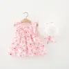 Fille robes bébé filles robe avec chapeau 2 pièces ensembles de vêtements imprimé fleuri enfant en bas âge enfants sans manches fête d'anniversaire princesse