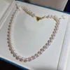Kedjor Hengsheng fina smycken naturliga hav akoya 8.5-9mm runda vita pärlor halsband för kvinnor hjärtformad lås