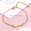 Charm Armbänder Neue Edelstahl Kreuz Armband Gold Silber Farbe Kette Anhänger Armreifen Für Frauen Männer Mode Freundschaft Je Dhgarden Dh5TV