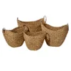 14 , 16 , 19 , 21 W Brown Seagrass Handmade Woven Storage Basket with Metal Handles, 4-Pieces