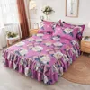 Bed rok 3 stks set huidvriendelijke zacht schuurprinses spread 1 st bloemen bed rok2pcs kussentje king queen size bruiloft bedapread 230510