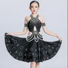 Stage Wear Girls Latin Dance Competition Dress Pearl Rhinestone Black Cha Tango Ballroom Costume Dancing BL9396