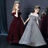 Girl Dresses 2023 Flower For Weddings Ball Gown Off The Sparkle Long Girls Pageant Little Kids Baby Size Customization