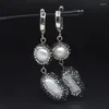 Boucles d'oreilles pendantes perle d'eau douce blanche naturelle goutte perles de cristal pavées boucles d'oreilles exquises pour les femmes bijoux Vintage