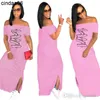 RETAIL Plus Size 3xl 2023 Summer Womens Causal Maxi Dresses Designer Split Short Sleeve Dress Letter Print Clothing