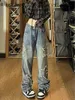 Мужские брюки 2023 Европейский стиль высокий улица хип -хоп хараджуку вышивка y2k прямой широкологас