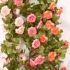 Fiori decorativi 1 pz 2.4 m Vite artificiale 9 pz Seta Rosa Decorazione della stanza Tocco reale Grande fiore Casa Appeso Ghirlanda Decorazione di nozze per feste