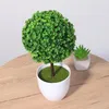 Decorative Flowers 2 Pcs Plastic Topiary Ball Artificial Indoor Plants Pot Realistic Succulents