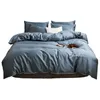 Zestawy pościeli czterocenowe pościel prosta bawełniana podwójna domowa arkusz łóżka kołdra haftowane rurki wygodne niebieskie kolor 230510