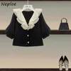 Zweiteiliges Kleid Neploe V-Ausschnitt Kontrastfarbe Einreiher Oberteile Hohe Taille Rüschen Patchwork Röcke Anzug Koreanische Bürodame Elegant 2er Set 230509