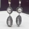 Boucles d'oreilles pendantes perle d'eau douce blanche naturelle goutte perles de cristal pavées boucles d'oreilles exquises pour les femmes bijoux Vintage