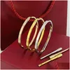 Bangle 4mm Thin 6th Titanium Steel Designer Women Men Men Love Bracelet Barelecles Sier Rose Gold Screwdriver Divelaiviver Jewelry Siz dhwbh