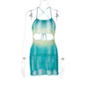 Vestidos casuales Mini vestidos altos Ropa de playa de punto Vestidos cortos sexy Daring Hollow Out Trajes de vacaciones para mujeres Falda de verano sin espalda para mujeres