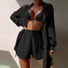 Damskie stroje kąpielowe 2 -częściowe bikini ukryte solidny kolor swobodny dopasowanie zestawów luźne odzież przeciwsłoneczna Dziewczyny z długim rękawem seksowne ubrania na plażę dla kobiet 230510