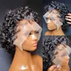 Hair Wigs Curly Human Pixie Cut Brown Red Colored Cheap Bob Preplucked Line Lace Front for Women 230510