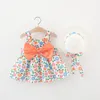 Fille robes bébé filles robe avec chapeau 2 pièces ensembles de vêtements imprimé fleuri enfant en bas âge enfants sans manches fête d'anniversaire princesse