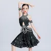 Stage Wear Girls Latin Dance Competition Dress Pearl Rhinestone Black Cha Tango Ballroom Costume Dancing BL9396