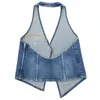 Kvinntankar Camis Traf Blue Denim Top Female Halter Backless Crop Asymmetric Off Shoulder S For Aleeveless Summer Sexy S 230509