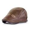 Berets Retro PU Leather Hats For Men Autumn Winter Faux Hat Middleaged Men's Visor Warm Flat ed Cap Adjustable 230509