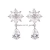 Dangle Chandelier Fashion Designer Cubic Zirconia Sun Flower Waterdrop Earrings For Women Bridal Ear Earring Party Dhgarden Dhvgc