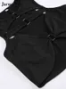 Deux pièces robe évider sexy deux pièces ensembles noir femmes club tenues sans manches crop top et mini jupes moulantes Y2K vêtements 2023 T230510