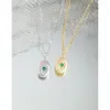 Cadenas Diseño pequeño y lujoso con collar de circón esmeralda cepillado elíptico versátil Plata de ley 925 para mujer