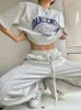 Kvinnor Pants Capris Qweek Korean Fashion Joggers Sweatpants Kvinnor Harajuku Hip Hop Gray Wide Leg Track Pants Overized Kpop Baggy Sports Trousers 230510