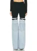 Jeans da donna DEAT Moda Vita alta Patchwork dritto Fibbia in pelle PU Streetwear Pantaloni denim Tendenza primavera 17A2013H 230510