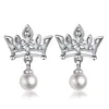 Boucles d'oreilles à tige 925 Bijoux en argent Spike Crown Pearl Vintage Real Genuine Charm Elegant Gemstone Female