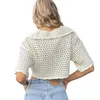 Women's T Shirts 2023 Summer Women's Knit Crop Tops Fashion Female Loose Solid Color Short Sleeve Doll Collar Button Slim Fit Knitwear