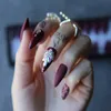 False Nails False Nails Salon matte Long Stiletto Burgundy Fake nails crystal coffee glitter false nails full set press on nails 24pcs custom box nails 230509