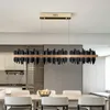 Lampadari Lampadario moderno rettangolare per sala da pranzo con design del telecomando Lampada a sospensione a LED Isola della cucina Plafoniere nere oro