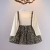 Девушка платья 2023 Осенний корейский стиль Маленький модный фальшивый два куска платья детская юбка с длинным рукавом