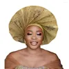 الملابس العرقية African Auto Gele لحضور حفل زفاف تقليدي Nigerial Aso Oke Fan Shap