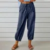 Women's Pants In Summer Sweatpants Women Plus Size High Waisted Linen Wide Leg Long Pant Trousers With Pocket Loose Pantalones