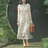 Ethnic Clothing 2023 Chinese Vintage Dress Qipao National Flower Print Cotton Linen Improved Cheongsam Oriental Folk