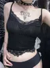 Damestanks Camis Goth Dark Mall Gothic Basic Bodycon Women Grunge Punk Black Casual Lace Trim Crop Tops Ribbed Backless Alt Desse Summer 230509