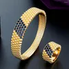 Ketting oorbellen set zlxgirl mode Europe Ontwerp kleurrijke zirkonia koperen armband en ring sieraden fijne Afrikaanse vrouwen gouden armband anel