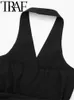 Damen-Tanks Camis TRAF GAL Frauen V-Ausschnitt schwarze Neckholder-Tanks mit Gürtelwickel ärmelloses rückenfreies Top weiblich Sommer Chic Sexy schlanke Weste Y2K 2023 Z0510