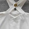 Damen Tanks Camis Frauen Korea Stil elastische Baumwolle sportliche Camis Cross Strap Button Crop Top heiße süße Irreguarity Design Schulter Off Neckholder Tops Z0510